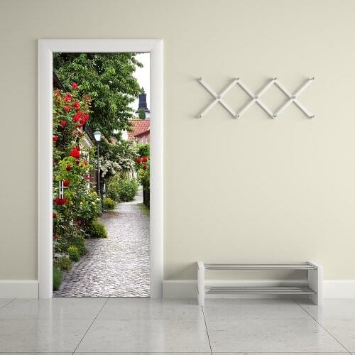 3D Scnery The Town of Roses Lovely Pet Door Sticker Wall Sticker Wallpaper Art Decor Removable Mural Poster Home Decor