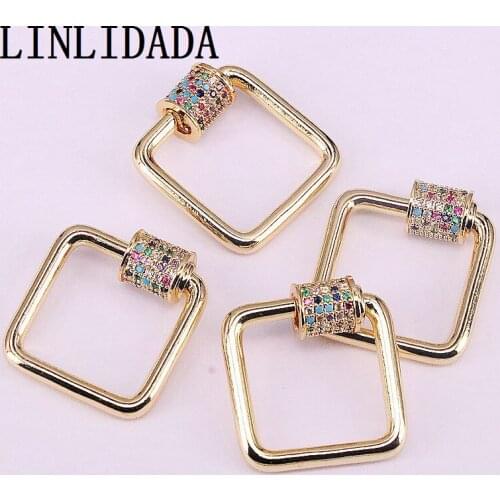8Pcs, Gold square shape cz clasp charm,cubic zirconia micro pave charm clasp,fashion cz jewelry component