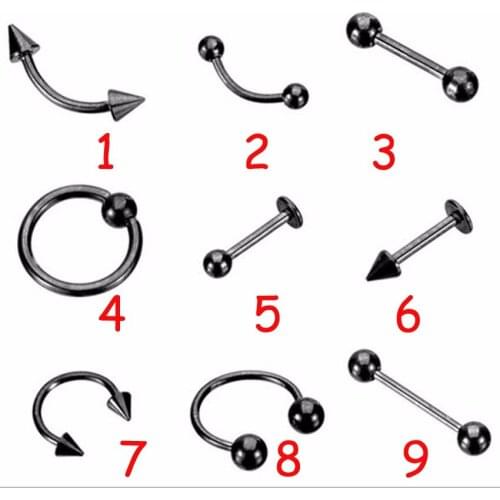 9pcs/lot Mix Stainless Steel nose ring Lip Ring Tragus Ear Piercing Helix Body Jewelry Belly Ring Tongue Ring Eyebrow Rings Set