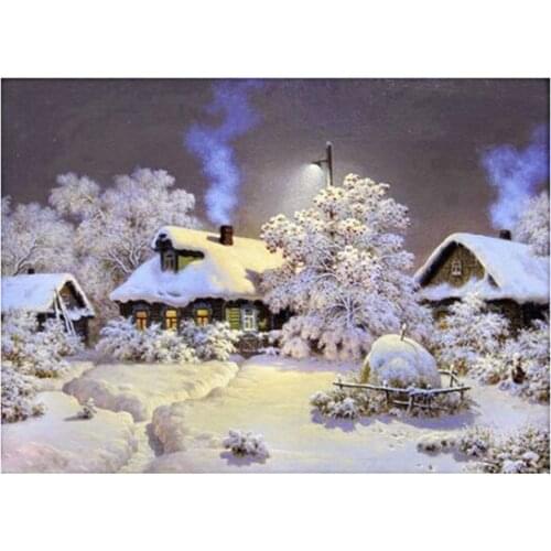 DIY 5D Diamond Embroider Snow hut House Round Diamond Painting Cross Stitch Kits White