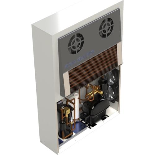 Side all-in-one cooling unit integrates all refrigeration parts, electrical devices, compressors and heat exchangers correctly
