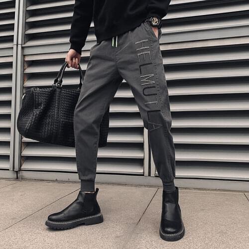 Spring Casual Ninth Pants Mens Embroidery Letters Simple Sports Trousers Black Gray Green Autumn Harem Pants Streewear Hiphop