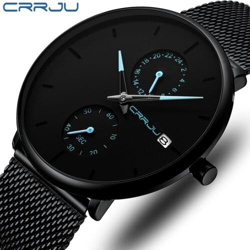 Top Brand CRRJU Men Watch Waterproof Quartz Wrist Watches Mens Stainless Steel Sports Male Clock Date Relogio Masculino