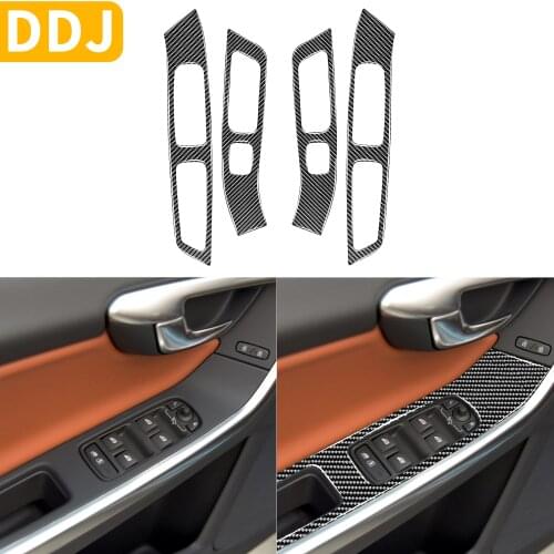 For Volvo S60 V60 XC60 2010-18 Interior Door Armrest Panel Trim Switch Frame Cover Accessories Carbon Fiber Sticker Car Styling