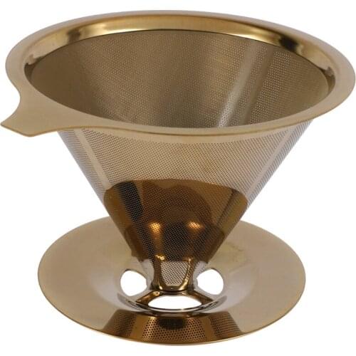 Double Wall Stainless Steel Titanium Gold Pour over Coffee Dripper Filter with Cup Stand and Handle