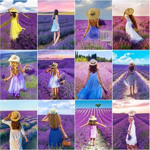 Evershine Diamond Embroidery Portrait Mosaic Art Diamond Painting Woman Picture Of Rhinestones Lavender Cross Stitch Wall Decor