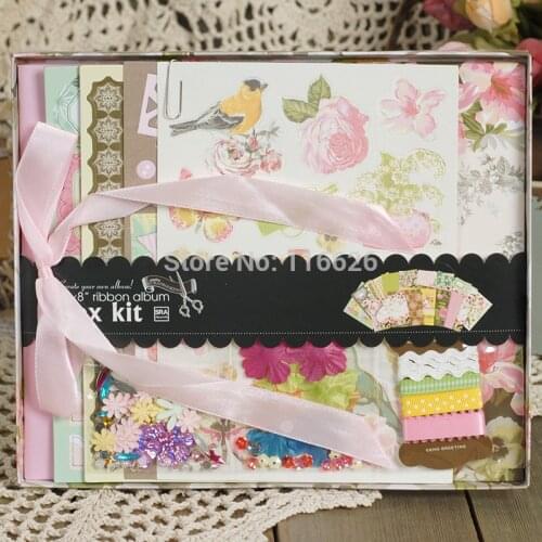 ENOGREETING Creative Flower pattern Scrapbooking set 8''Diy photo album /colorful background paper/stickers/pre-cutted board