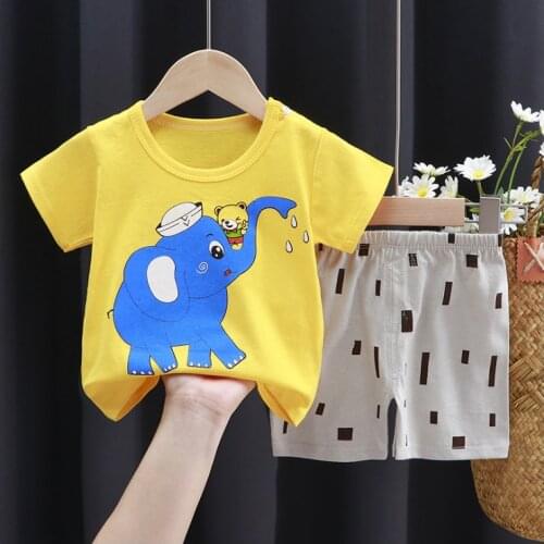 Clothing Sets Summer Girls Boys Short-Sleeve Casual Cotton Animal Print T-Shirt Tops+Pants Two Pieces Suit For a Kids Clothes