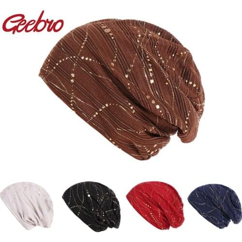 Geebro 2019 Newest Womens Beanie Hat Chemo Hats Cotton DIY All-matched Turban Casual Womens Skullies Bonnet beanie Hat