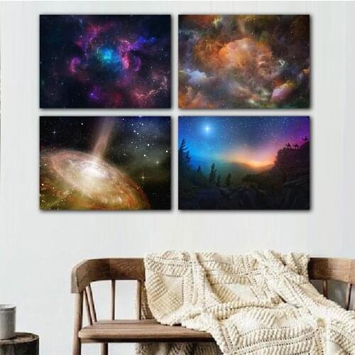 Nebula Space Coloful Cloud Stars Canvas Painting Big Size Picture Landscape Posters and Prints Wall Picture for BedRoom Decor