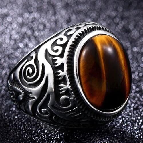 Stainless Steel Retro Stone Ring Vintage Palace Domineering Opal Rings For Woman Man Europe