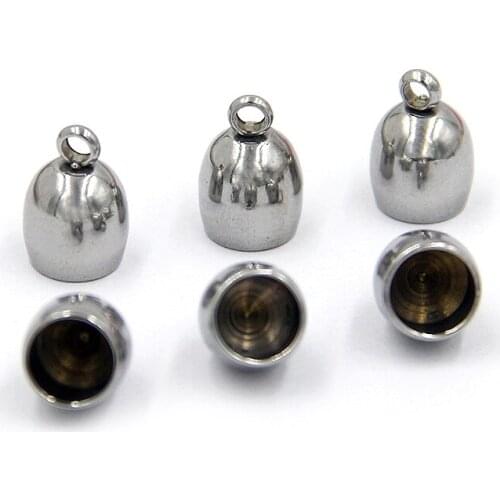 Stainless Steel End Caps Leather Cord End Clasps Beads 3mm 4mm 5mm 6mm 7mm 8mm for Round Leather Cord Connector DIY Jewelry