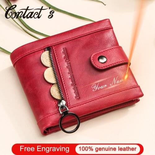 Contacts NEW Genuine Leather Wallet Women Small Coin Purse Card Holder Money Bag Fashion Clutch Wallets Multifunction Carteira