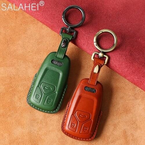 For Audi A1 A3 A4 A4L A5 A6 A7 A8 B9 Quattro Q3 Q5 Q7 TT TTS 8S 2009-2016 2017 2018 2019 Leather Car Key Case Cover Keychain