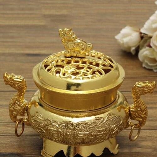 Incense Burner Ssangyong Ear Gold And Jade Full Hall Alloy Hollow Lid Aromatherapy Burner Delicate Ornaments Home Decro