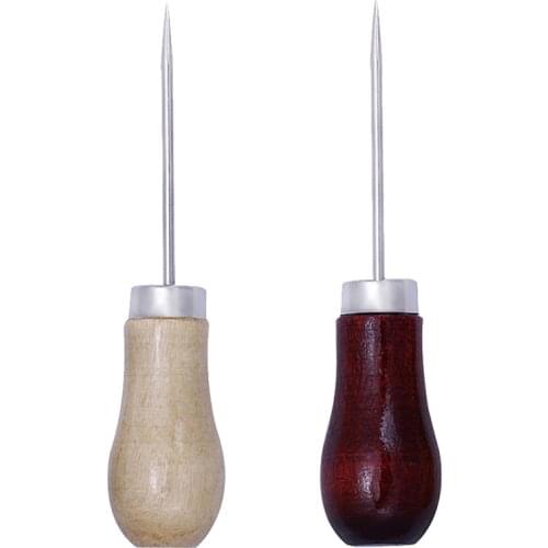 LMDZ 1 PCS Gourd Shape Leather Craft Cloth Wood Handle Scratch Awl Tool Pin Punching Wood Handle Awl Tools For Leather craft