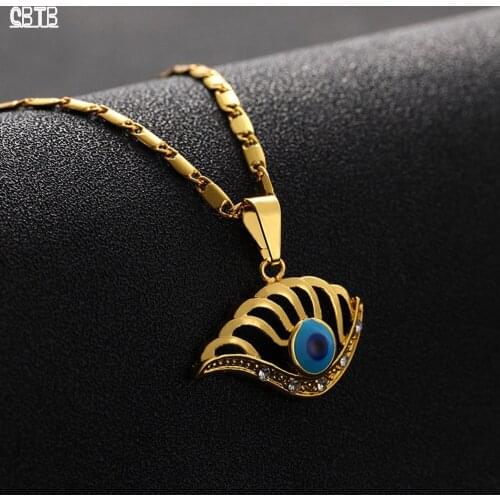 Trendy Turkish Crystal Evil Eye Pendant Muslim Middle East Necklace Ladies Gold Hollow Charm Jewelry Islamic Lucky Jewelry