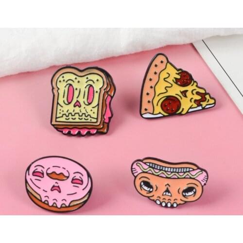 Cartoon Food Enamel Pins Pizza Hot Dog Sandwich Toast Donut Brooch Bag Clothes Lapel Pin Badge Jewelry Gift for Kids Friends