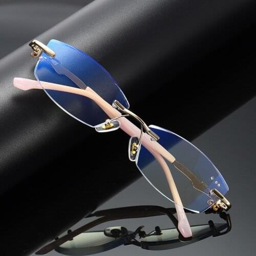 New Style Reading Glasses Diamond Cut Edge Rimless Glasses Fashion Anti-blue Light Old-fashioned Glasses