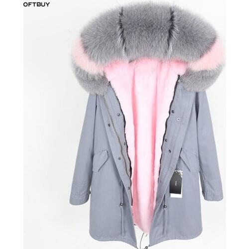OFTBUY 2021 parka real fur coat winter jacket women natural fox fur collar warm loose black faux fur liner long coat Detachable