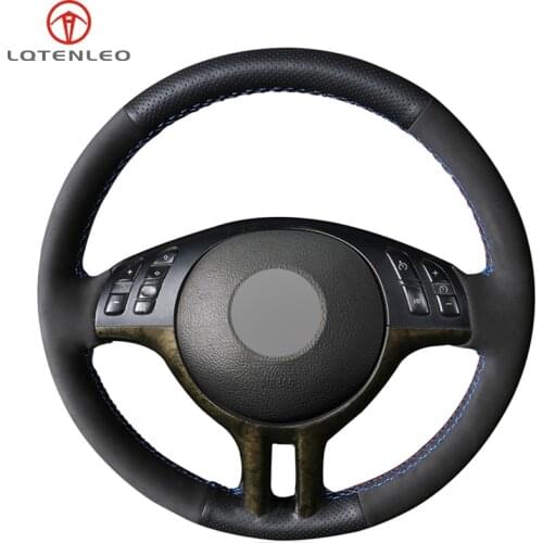 LQTENLEO Steering Wheel Cover Black Leather Suede For BMW 3 Series E46 2000-2006 5 Series E39 2000-2003 E53 X5 Z3 E36 2000-2002