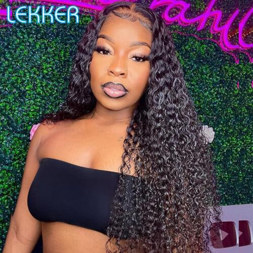Lekker Curly 4*4 HD Lace Closure Human Hair Deep Wave Wig For Black Women Pre Plucked Glueless Brazilian Remy Natural Hair Wigs