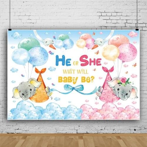 Gender Reveals Cute Baby Elephants Photography Backdrops Custom Photo Studio Pink and Blue Theme Photozone Background Vinyl