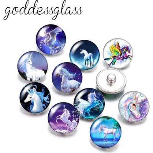 New Magical Unicorn Horse 10pcs Round photo 18mm snap buttons for 18mm snap necklace DIY findings jewelry