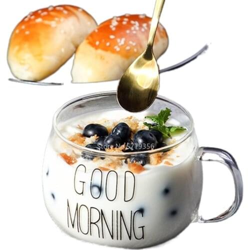 Letter Printed Transparent Creative Glass Coffee Tea Drinks Dessert Breakfast Milk Cup Mugs Handle Drinkware