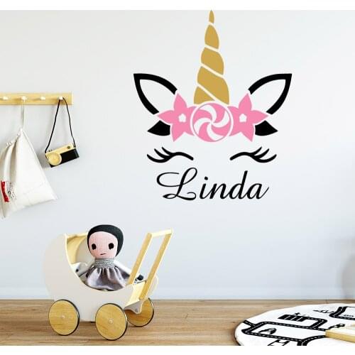 Diy Unicorn Wall Stickers Custom Name Vinyl Art Decals For Kids Rooms Decor Wallpaper Baby Sticker Wall Art MURAL