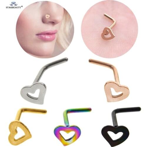 Starbeauty 2pcs/lot L Shaped Heart Nose Piercing Helix Piercing Nariz Tragus Lip Faux Nose Ring Hooks Earrings Pircing Jewelry