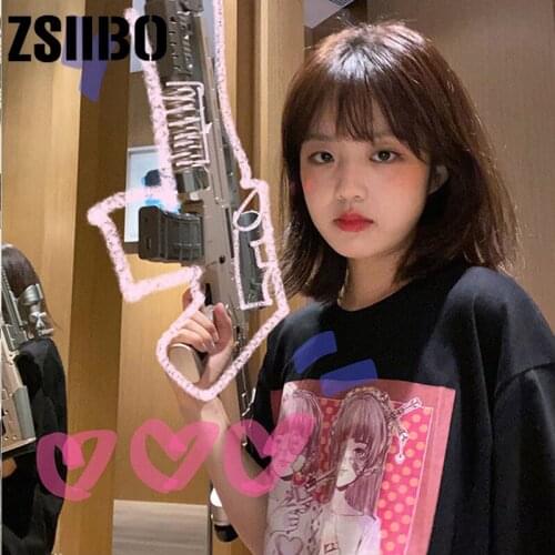 Футболка Harajuku Anime Print Black Crop Women T-shirts Goth Streetwear Short Sleeve Top Tee Female Kawaii y2k mujer gothic kpop