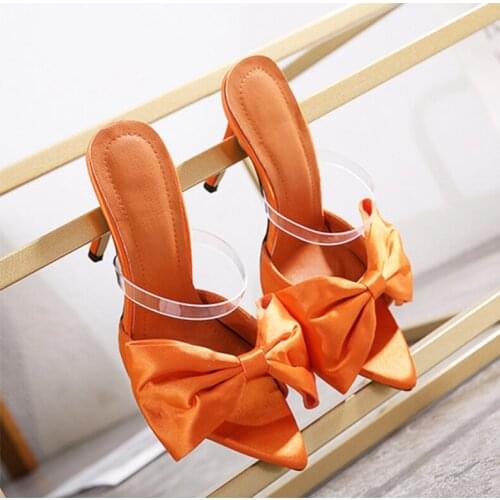 Voesnees Womens Slippers 2021 New Pointed Butterfly-knot High Heels Sexy Summer Sandals Open Toe Stiletto Slides Female Shoes