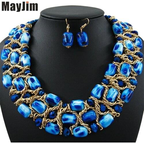 Statement necklace 2018 fashion Crystal jewelry sets Handmade bead chain big dubai jewelry sets Vintage beads Bijoux Accessories