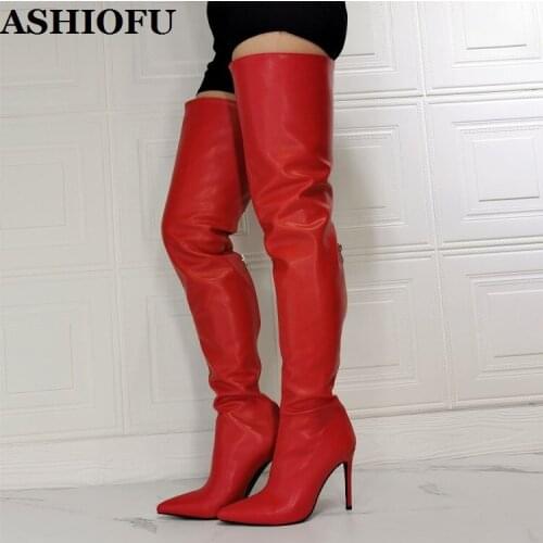 ASHIOFU Wholesale New Hot Womens Over Knee Boots Sexy Party Prom Thigh-hi Boots Stiletto Heeled Evening Club Fashion Long Boots