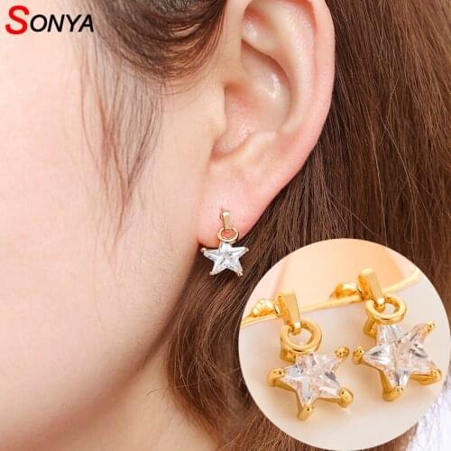 SONYA Hot Sale Delicate Gold CZ Zircon Star Pendant Stud Earrings for Women Girls Cubic Zirconia Party Wedding Jewelry Gift