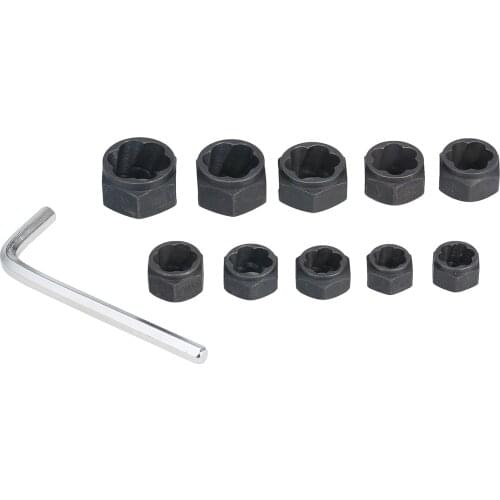 11Pcs Impact Bolt Nut Remover Set Nut Extractor Twist Socket 9-19MM Locking Wheel Metric Bolt Remover Tool Set