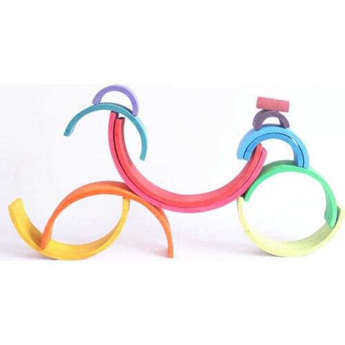 12-Piece Large Rainbow Stacker - Wooden Nesting Puzzle/Building Blocks - Children Kids Toys Birthday Gift