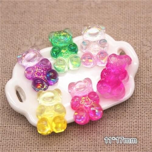 20pcs Kawaii Glitter Resin Bicolor Bear Simulation Candy Flatback Cabochon DIY Jewelry/Craft Decoration Accessories,11*17mm