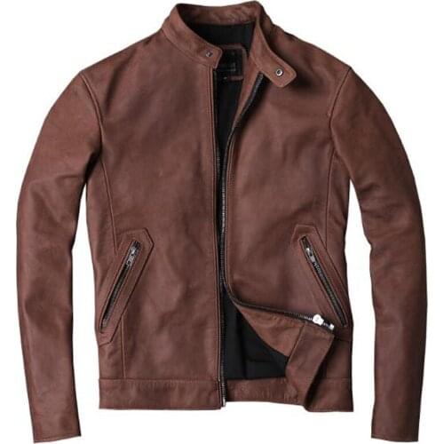 2020 New Arrivals Automotive Cowhide Jackets and Coats For Men High Fashion Vintage Real Leather Coats Mens Brand Clothing A968