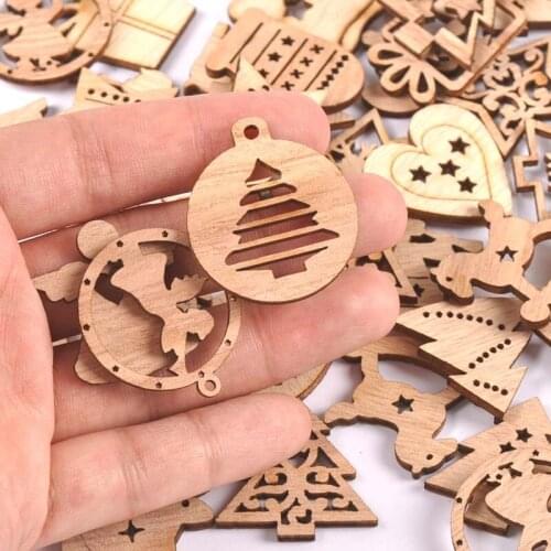 25pcs Santa Claus Elk Natural Wood Pendant Christmas Tree Ornaments Navidad Party Decoration Kids Gifts Xmas Home Decor Mix