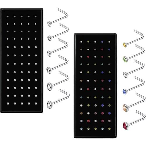 60Piece/Set Stainless Steel L Shape Nose Stud Crystal Straight Stud Nose Ring Set Nose Stud Lot Piercing Nariz Pin 1.5/2.0/2.5mm