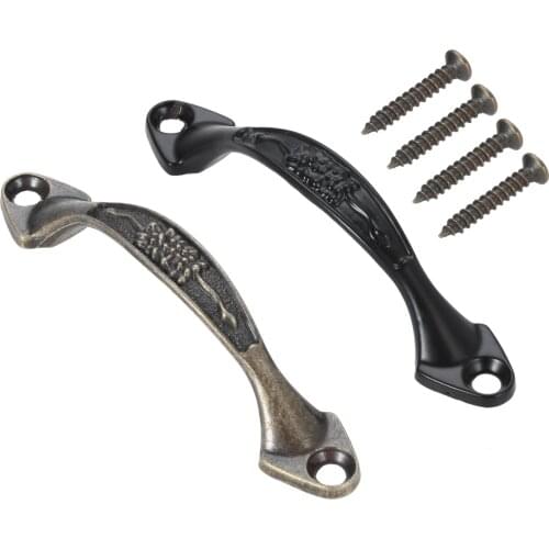 Antique Long Handle Bridge Pull Bronze/Black Strip Metal Knob Vintage Flower with screws Decor Kitchen Door Drawer Chest 96mm