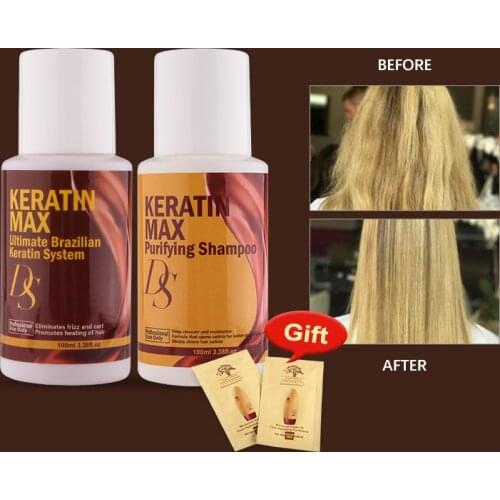 Free Formalin Keratin For Cruly Hair Cheaper 100ml DS Max Brazilian Keratin +100ml Purifying Shampoo Straighten Hair Treatment