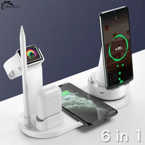 6 in 1 Qi Fast Wireless Charging Stand For Apple Watch 6 5 4 3 iPhone 12 11 XS XR 8 Airpods Pro Samsung Charger With Table Lamp