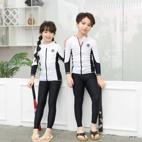 Long Sleeve Three Piece Children Swimsuit Solid Diving Suit Sun Block Wetsuit Korean Style Quick Dry Summer Bathing Suit