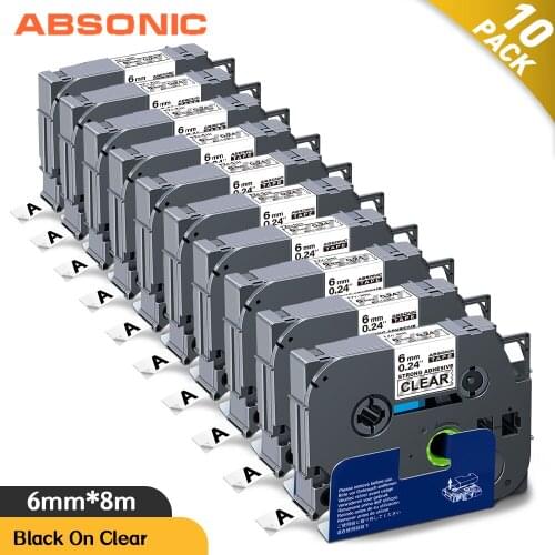 Absonic 10PK 6mm Label for S111 Brother S111 Tape Strong Adhesive Black on Clear Label Tape Compatible for Brother Label Maker