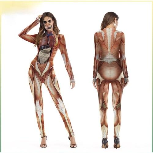 European and American New Stage Performance Costumes Funny Costumes Lifelike Human Body Structure Printed Jumpsuit V128