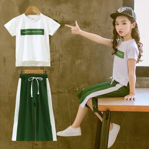 Girls Clothing Sets Summer Fashion Kids T-shirt+Casual Wide Leg Pants 2Pcs Outfit Children Short Sleeve Clothes 6 8 10 12 Years