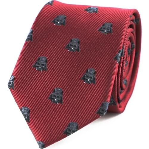 Microfiber Jacquard Black Helmet Pattern Burgundy Necktie Movie Theme Character Symbol Tie Fathers Day Birthday